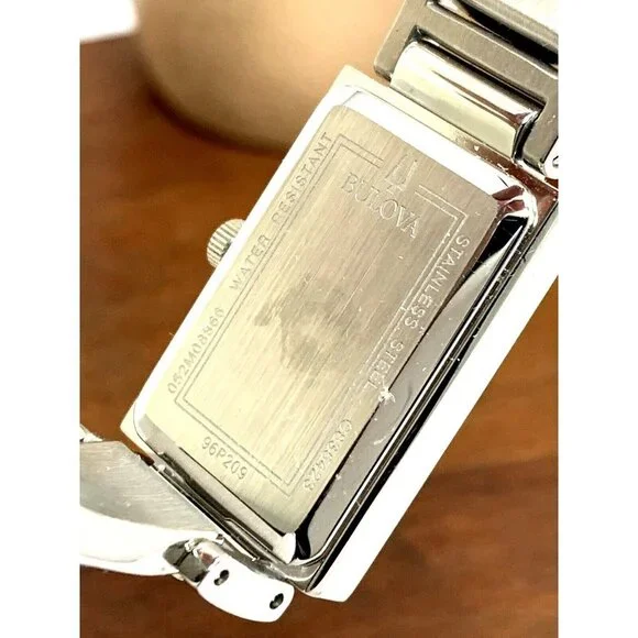 Bulova Womens Watch 96P209 Silver Tone Black Mother of Pearl Dial Diamon…